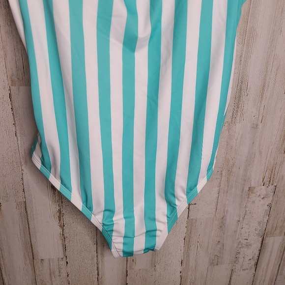 Kona Sol Aqua White Striped One Piece Swimsuit NWT Ladies Size Medium 8/10 - Picture 14 of 15